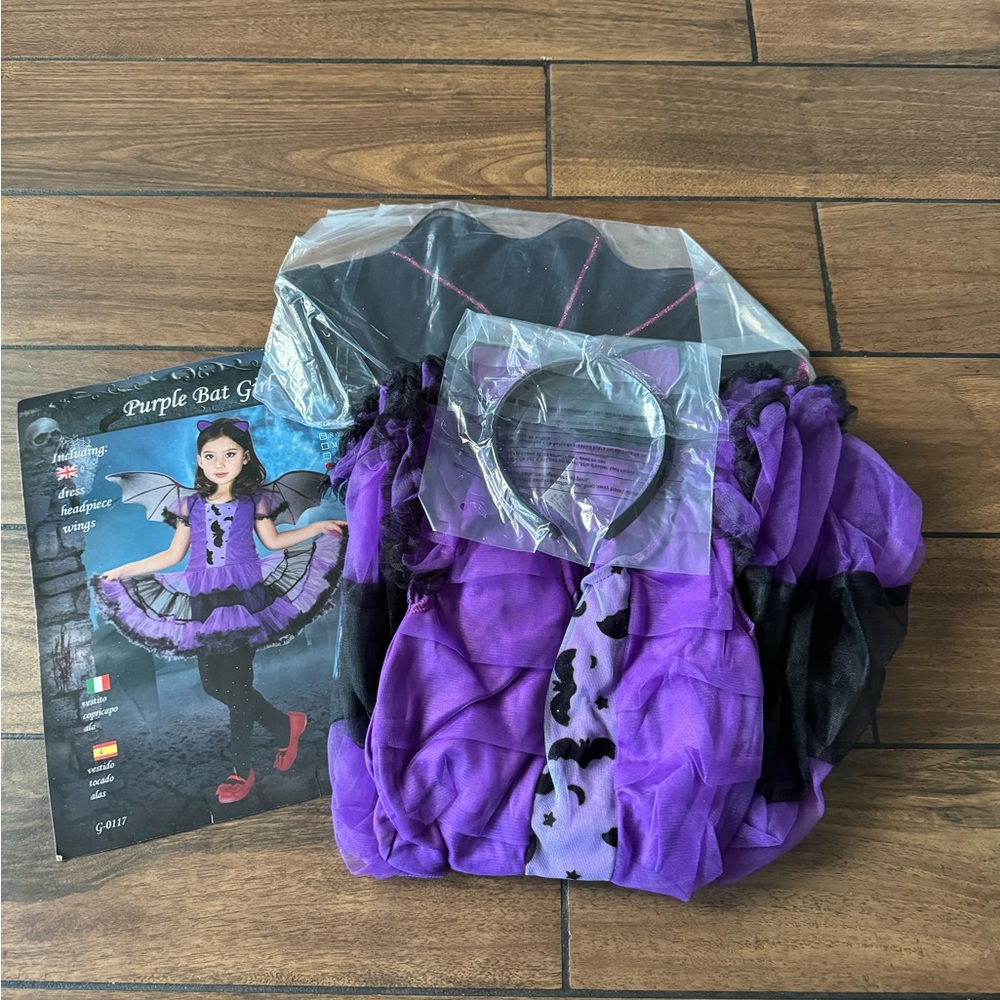 Purple Bat Girl Halloween Costume tutu dress headpiece and wings size -various - Picture 4 of 6
